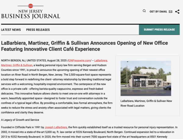 Image for New Jersey Business Journal: LaBarbiera, Martinez, Griffin & Sullivan Announce New Office